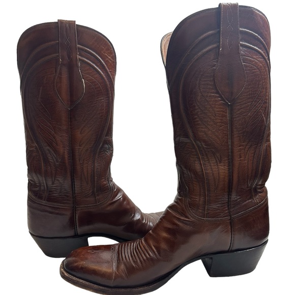 Vtg LUCCHESE 2083 Mahogany Cowgirl boots USA Sz 11C Excellent condition - Picture 4 of 16